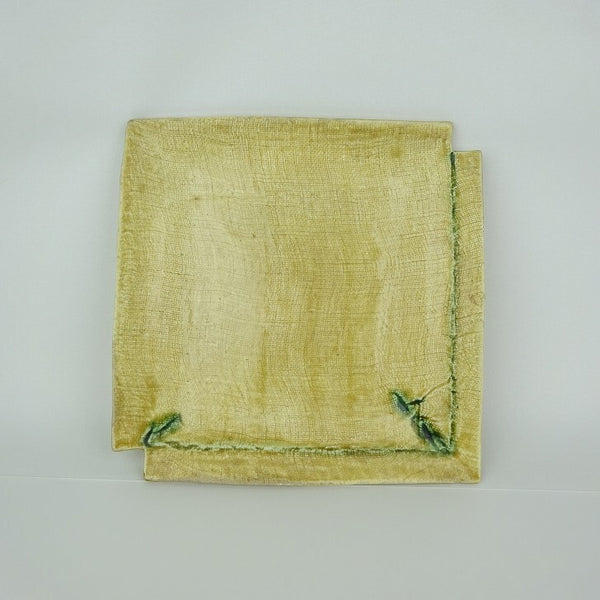 中古  陶板 花台 長辺 約23cm 正方 飾台 置物台 花飾 陶製 盆栽台 敷物 釉薬  中古品 d1203133333