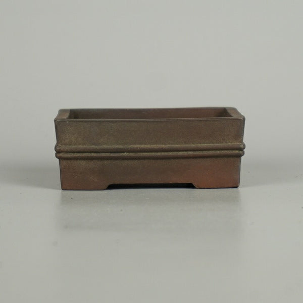中古 盆栽鉢 常滑 千交苑 小鉢 長辺 約 8.2cm 長方鉢 中帯 泥物  中古鉢 j1203134322