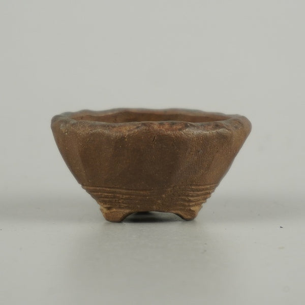 中古 盆栽鉢 万古 春山 豆鉢 長辺 約 5cm 丸鉢 泥物 ミニ鉢 鑑賞 観賞用  中古鉢 s1203437378