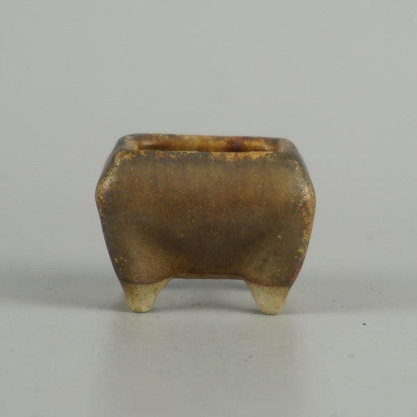 中古 盆栽鉢 落款なし 豆鉢 長辺 約 4.2cm 正方鉢 釉薬 ミニ鉢 鑑賞 観賞用  中古鉢 d1203442030