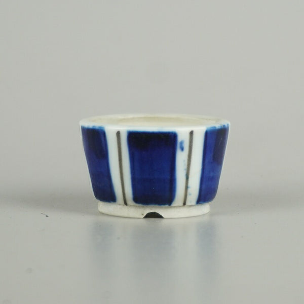 中古 盆栽鉢 光峰 豆鉢 長辺 約 4.3cm 丸鉢 縦縞 縞 模様 ミニ鉢 鑑賞 観賞用  中古鉢 n1203428672