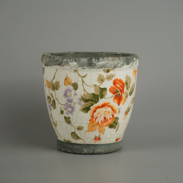 中古鉢 植木鉢 小型 高さ 約11.8cm 丸鉢 色絵 花 はな ハナ 鑑賞 観賞用  中古鉢 e1203433420