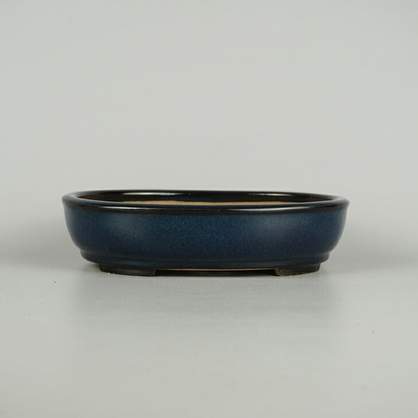 中古 盆栽鉢 山房造 中型 長辺 約 21.2cm 楕円鉢 瑠璃 釉薬  中古鉢 l1203455071