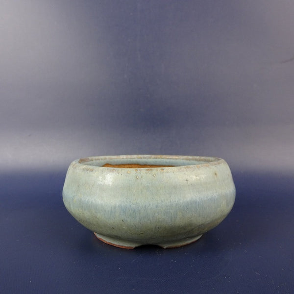 中古 盆栽鉢 青風 小鉢 長辺 約 8cm 丸鉢 釉薬  中古鉢 f1203460858