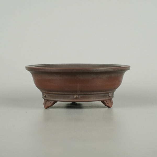 盆栽鉢 常滑 美芸 小型 長辺 約 13.8cm 丸鉢 雲足 下帯 泥物 v1203481136