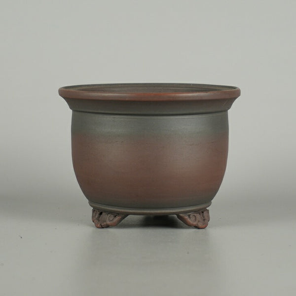 盆栽鉢 常滑 美芸 小型 長辺 約 10.5cm 丸鉢 外縁 雲足 泥物 r1203450213