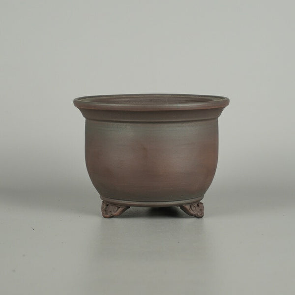 盆栽鉢 常滑 美芸 小型 長辺 約 10.6cm 丸鉢 外縁 雲足 下帯 泥物 e1203455836