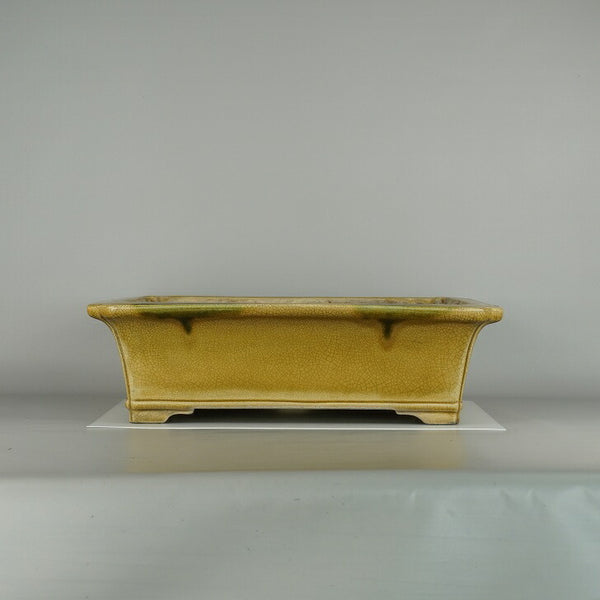 中古 盆栽鉢 真山作 寺畑 大型 長辺 約 51cm 長方鉢 外縁 隅入下帯 貫入 釉薬  中古鉢 c1203456863