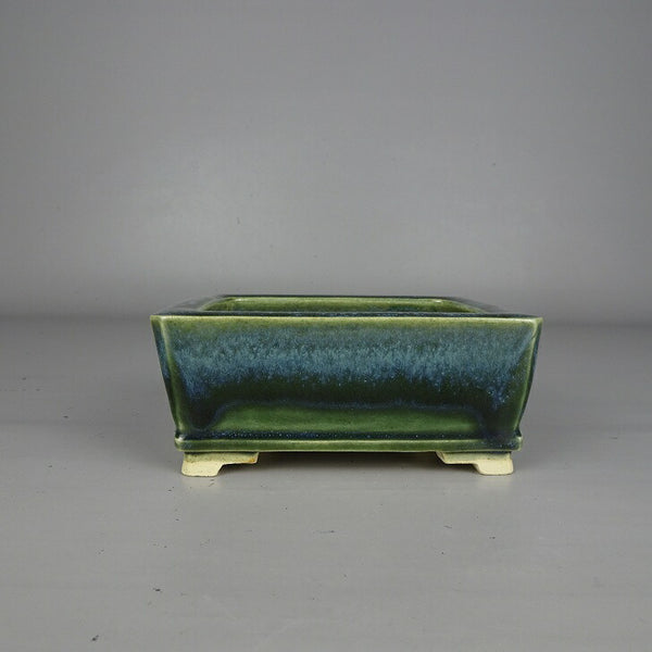 盆栽鉢 桂雲 福田桂雲 小型 長辺 約 12.1cm 長方鉢 下帯 釉薬  新品 k1203745329