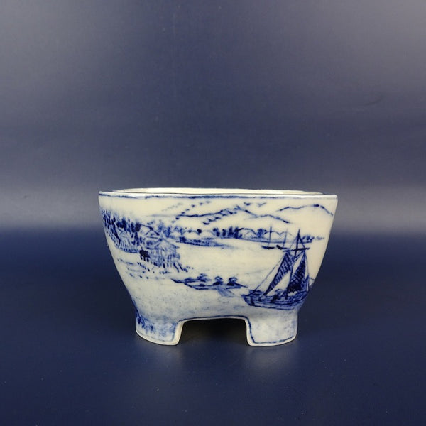 盆栽鉢 梢風 小鉢 長辺 約 8cm 長方鉢 染付 風景画 鑑賞 観賞用  新品 q1203747486