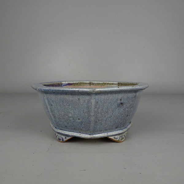 盆栽鉢 常滑 樹晃 小型 長辺 約 13.9cm 八角鉢 外縁 雲足 下帯 釉薬  新品 t1203747465