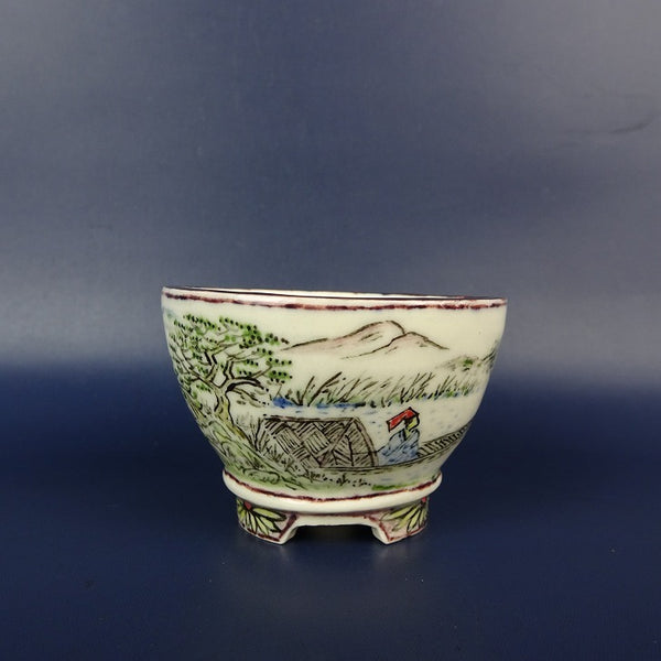 盆栽鉢 梢風 小鉢 長辺 約 6.2cm 丸鉢 下帯 絵鉢 人物 風景 鑑賞 観賞用  新品 j1205017026