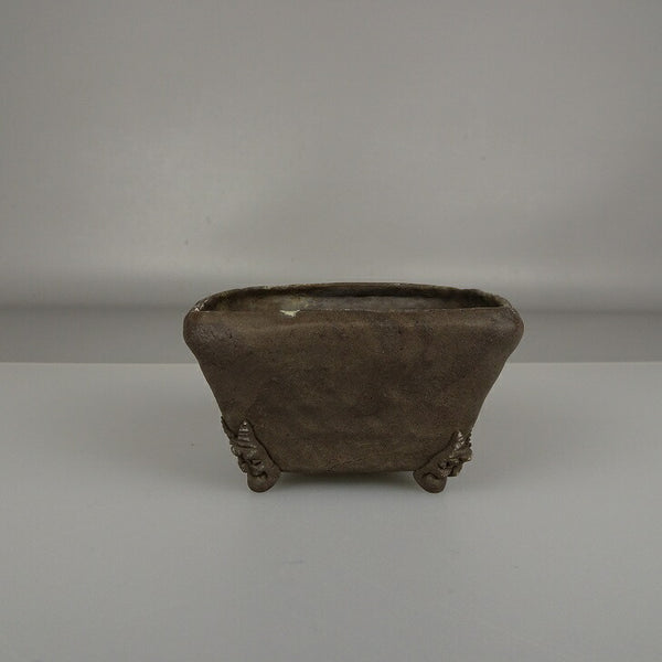 中古盆栽鉢 神戸 修 小鉢 長辺 約 8cm 正方鉢 鬼面足 泥鉢  中古鉢 f1205012124