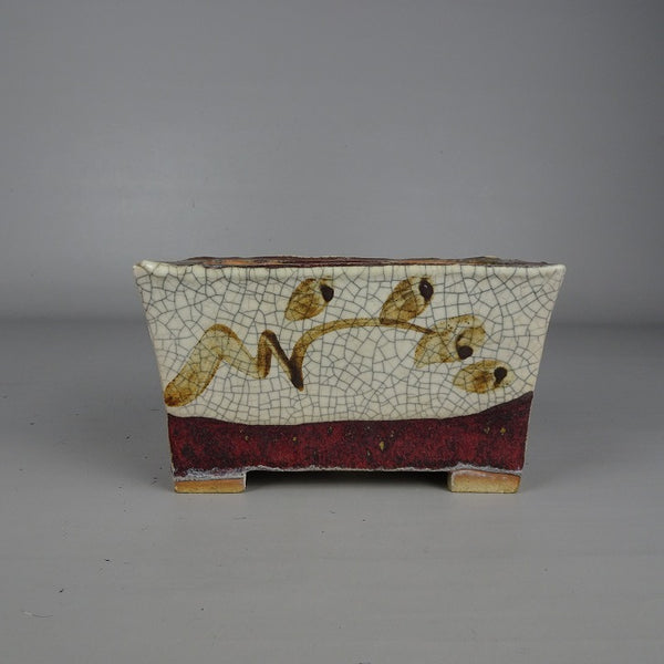 中古盆栽鉢 落款あり 小型 長辺 約 14.6cm 長方鉢 貫入 釉薬  中古鉢 n1205009081