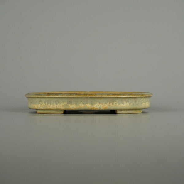 中古盆栽鉢 美功 小型 長辺 約 14.8cm 楕円鉢 縁付 釉薬  中古鉢 v1206121425