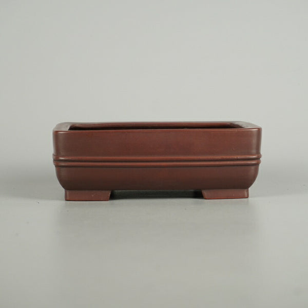 中古盆栽鉢 常滑 美芸 小型 長辺 約 13.7cm 長方鉢 中帯 泥物  中古鉢 m1206088137