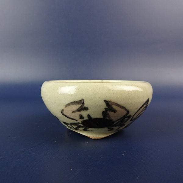 盆栽鉢 是好 矩 小鉢 長辺 約 6.7cm 丸鉢 色絵 蟹 かに カニ 鑑賞 観賞用  新品 j1206101678