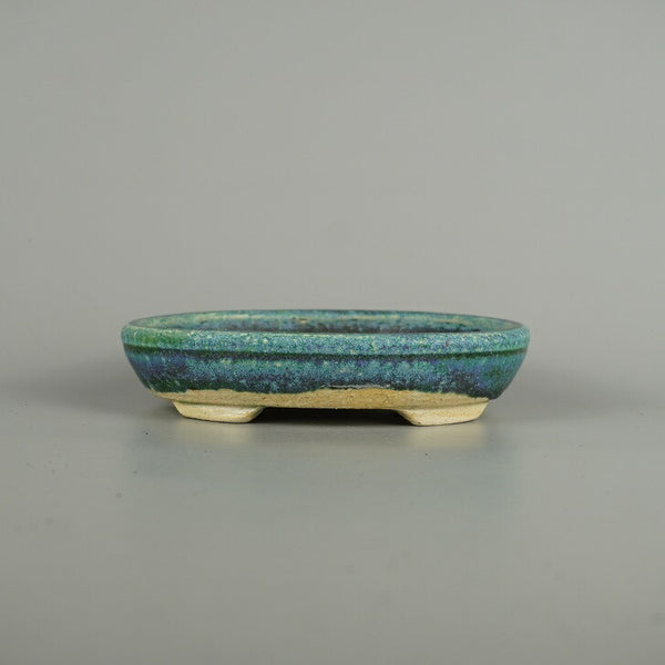 中古盆栽鉢 忠寛 小型 長辺 約 15.2cm 楕円鉢 釉薬  中古鉢 n1206090078