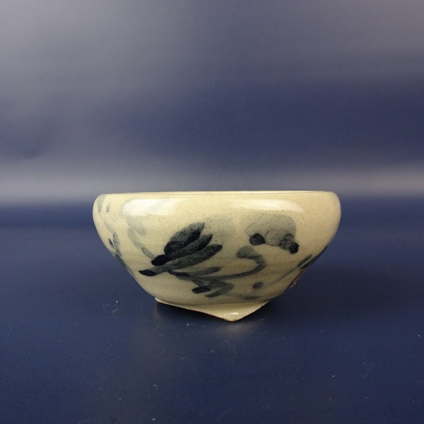 盆栽鉢 是好 矩 小鉢 長辺 約 6.3cm 丸鉢 色絵 雀 スズメ 柿 文字 詩 鑑賞 観賞用  新品 j1206104458