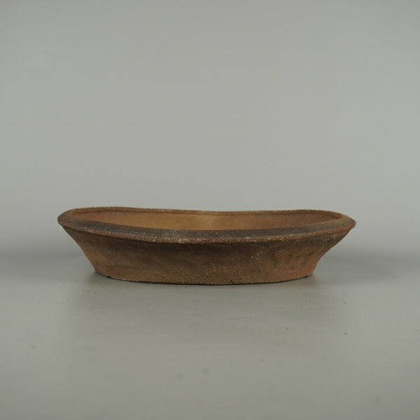 中古盆栽鉢 青香 中型 長辺 約 28.5cm 丸鉢 泥物  中古鉢 f1206100650