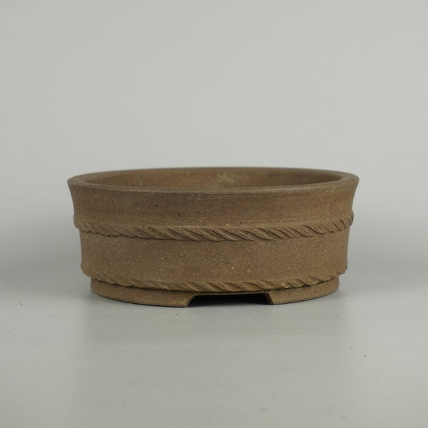 中古盆栽鉢 常滑 正山 小型 長辺 約 18cm 丸鉢 縄帯 泥物  中古鉢 1206083573