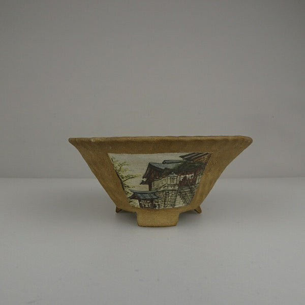 中古盆栽鉢 神戸 修 小型 長辺 約 10.7cm 丸鉢 絵鉢 泥鉢  中古鉢 p1207294753