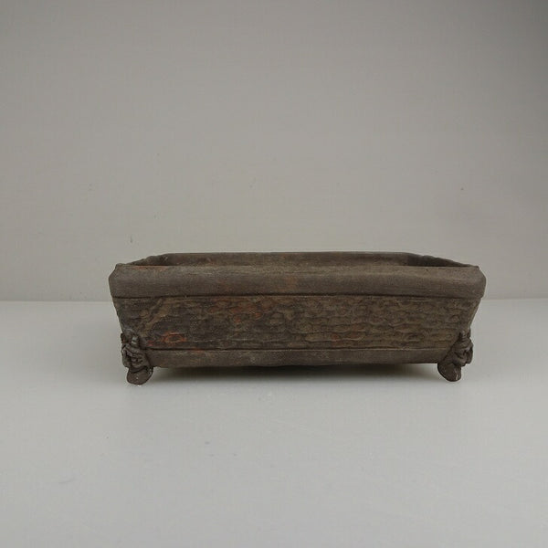 中古盆栽鉢 神戸 小型 長辺 約 13cm 長方鉢 鬼面足 泥物  中古鉢 r1207279506