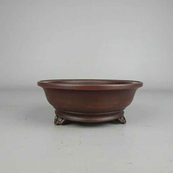 中古盆栽鉢 常滑 美芸 小型 長辺 約 13.5cm 丸鉢 外縁 雲足 泥物  中古鉢 p1207550164