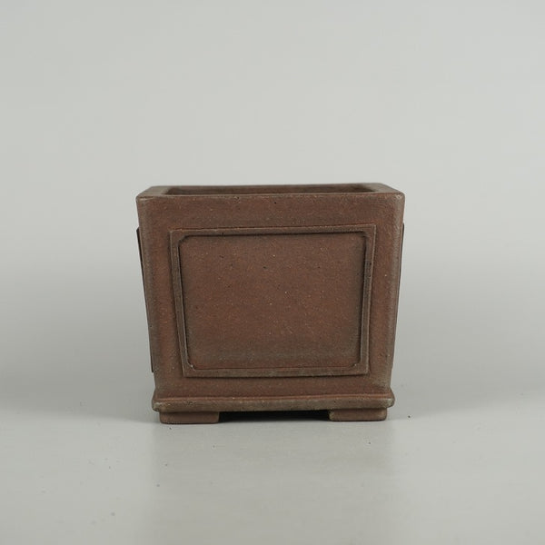 中古盆栽鉢 常滑 山秋造 松泉焼 小型 長辺 約 12.8cm 長方鉢 額付 下帯 泥物  中古鉢 p1209295070