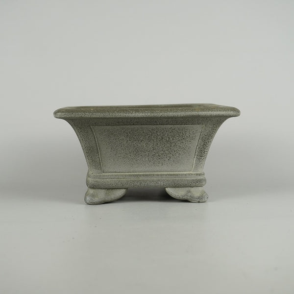 中古盆栽鉢 開祥黎陶 小型 長辺 約 18.5cm 正方鉢 外縁 雲足 窓入 泥物  中古鉢 j1209288998