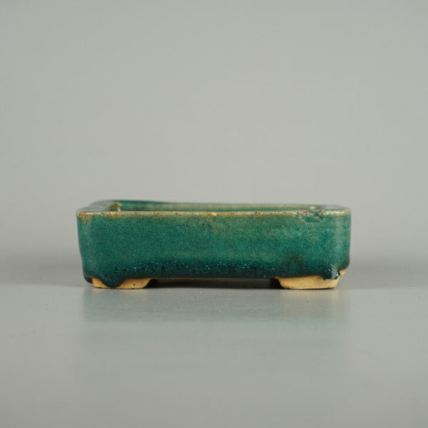 中古盆栽鉢 落款なし 小型 長辺 約 13.8cm 長方鉢 釉薬 広東鉢  中古鉢 1209273536