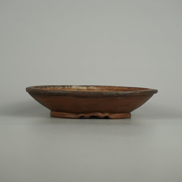 中古盆栽鉢 富舟 小型 長辺 約 15.2cm 丸鉢 泥物  中古鉢 v1209317429