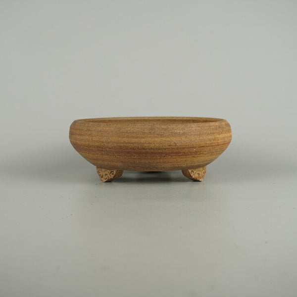 中古盆栽鉢 青風 小型 長辺 約 18.5cm 丸鉢 雲足 泥物  中古鉢 b1209290993