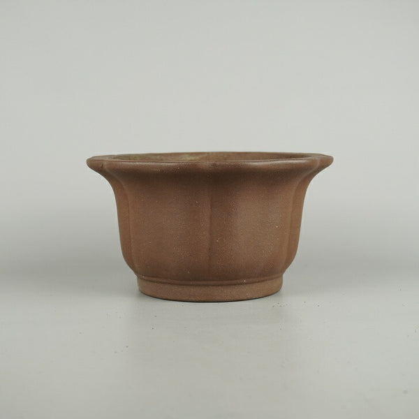 中古盆栽鉢 常滑 山秋造 松泉焼 小型 長辺 約 19.2cm 輪花鉢 泥物  中古鉢 m1209282229