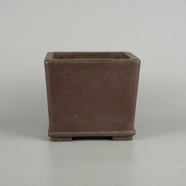 中古盆栽鉢 常滑 山秋造 松泉焼 小型 長辺 約 12.8cm 正方鉢 下帯 泥物  中古鉢 t1209285008