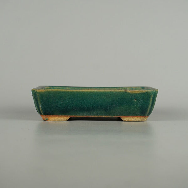 中古盆栽鉢 落款なし 小型 長辺 約 15.8cm 長方鉢 隅入 釉薬 広東鉢  中古鉢 q1209290378