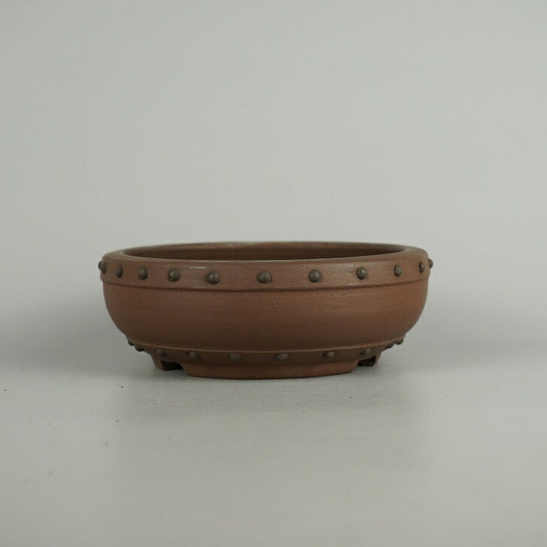 中古盆栽鉢 常滑 陶陽 小型 長辺 約 15cm 丸鉢 鋲打 泥物  中古鉢 d1209298761