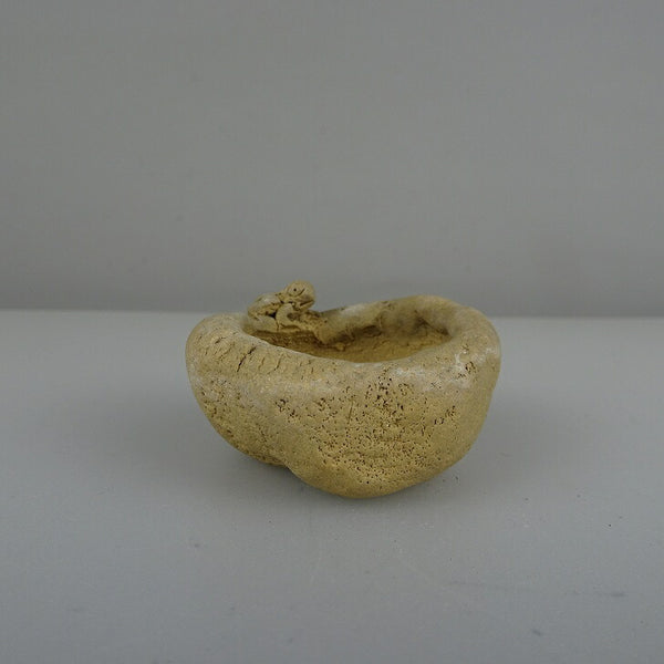 中古盆栽鉢 春雀 豆鉢 長辺 約 4.7cm 丸鉢 蛙付 カエル ミニ鉢 鑑賞 観賞用  中古鉢 l1209387946