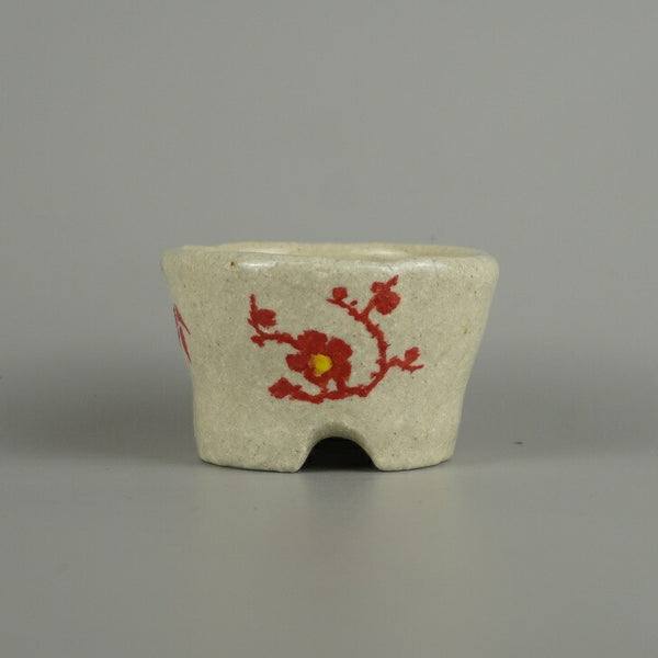 盆栽鉢 文山 越前文山 小鉢 長辺 約 6.4cm 丸鉢 赤絵 竹 笹 花 はな ハナ 鑑賞 観賞用  新品 k1209395657