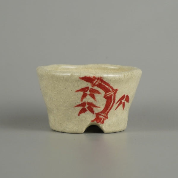 盆栽鉢 文山 越前文山 小鉢 長辺 約 6.4cm 丸鉢 赤絵 竹 笹 花 はな ハナ 鑑賞 観賞用  新品 f1209390148