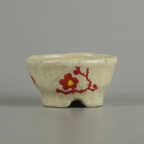 盆栽鉢 文山 越前文山 小鉢 長辺 約 6cm 丸鉢 赤絵 竹 笹 花 はな ハナ 鑑賞 観賞用  新品 n1209386988