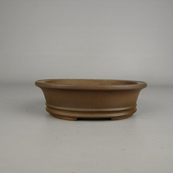 中古盆栽鉢 桐蔭軒造 小型 長辺 約 15cm 楕円鉢 外縁 下帯 泥鉢 中国鉢  中古鉢 t1209388813
