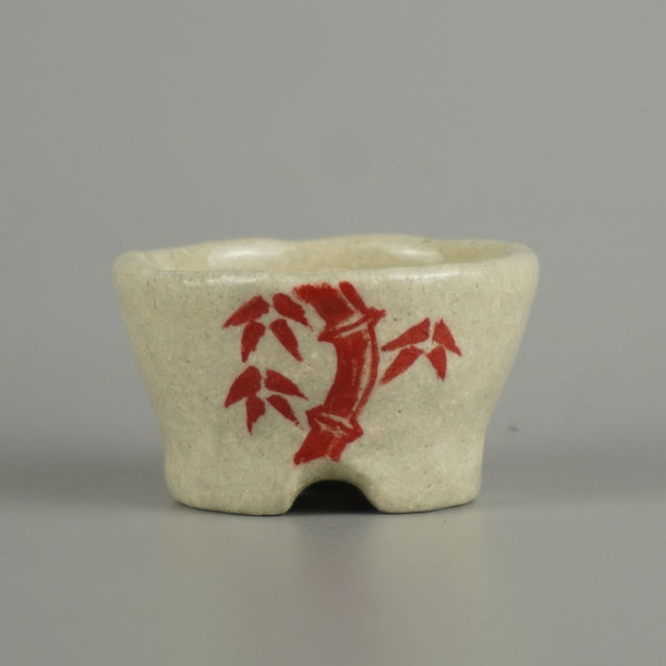 盆栽鉢 文山 越前文山 小鉢 長辺 約 5.7cm 丸鉢 赤絵 竹 笹 花 はな ハナ 鑑賞 観賞用  新品 w1209388716