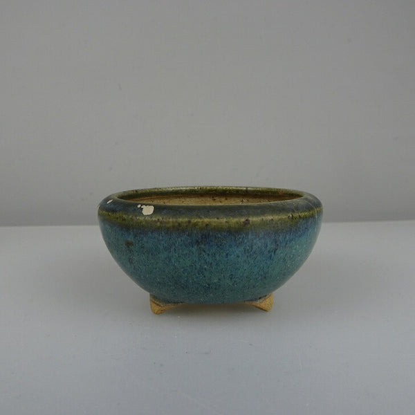 中古盆栽鉢 落款あり小鉢 長辺 約 7.5cm 丸鉢 釉薬  中古鉢 x1211255586