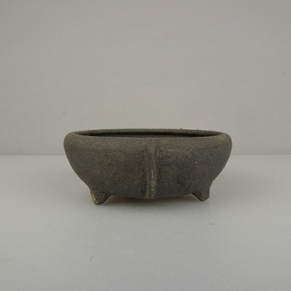 中古盆栽鉢 平安 虹泉 小鉢 長辺 約 8.9cm 丸鉢 泥鉢  中古鉢 n1212035843