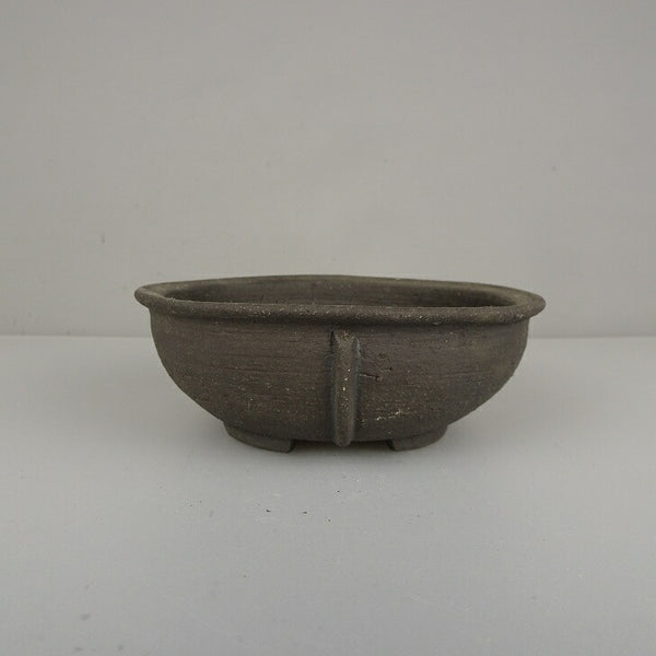 中古盆栽鉢 平安 虹泉 小型 長辺 約 11.3cm 丸鉢 外縁 泥鉢  中古鉢 k1212034285