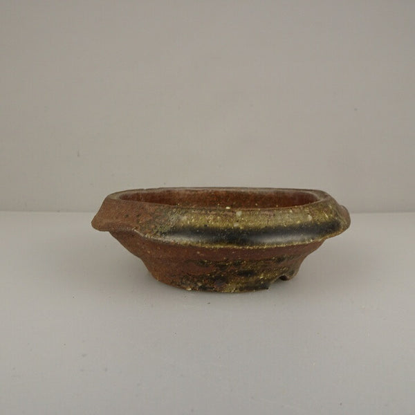 中古盆栽鉢 落款あり 小型 長辺 約 10.8cm 丸鉢 泥鉢  中古鉢 e1212041460