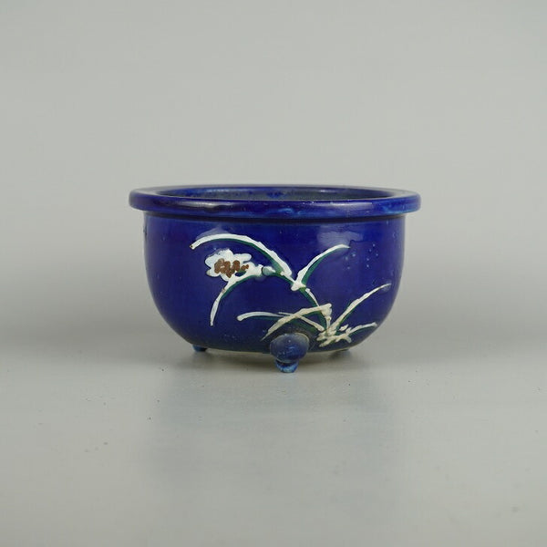 中古盆栽鉢 瀬戸焼 小型 長辺 約 15.5cm 丸鉢 外縁 花 植物 釉薬 鑑賞 観賞用  中古鉢 c1212041764