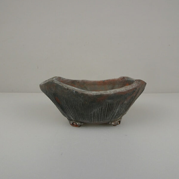 中古盆栽鉢 陶芳 小鉢 長辺 約 9.4cm 変形 楕円鉢 泥鉢  中古鉢 v1212044100