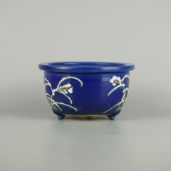 中古盆栽鉢 瀬戸焼 小型 長辺 約 15.5cm 丸鉢 外縁 花 植物 釉薬 鑑賞 観賞用  中古鉢 q1212041168